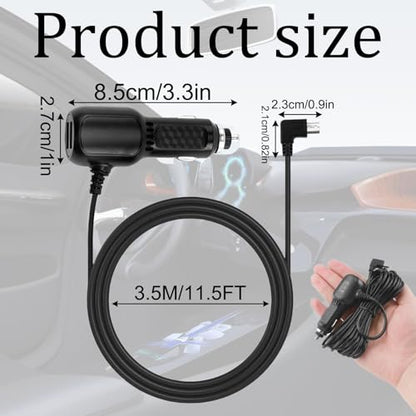MAYWILLA Car Dash Cam Charger Cable,Mini USB Dash Cam Power Cord with Dual USB Port Vehicle Charging Cable for 12V-24V Various Models of Car DVR, GPS Navigator, Early Warning (11.5FT)
