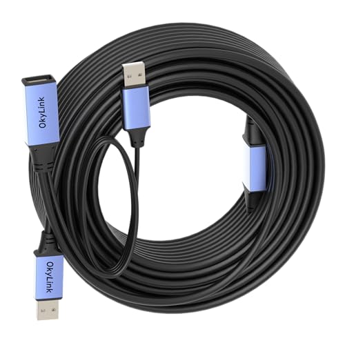 OkyLink Active USB 2.0 Extension Cable A to A, Male to Female 65ft(20M) | 480Mbps Signal booster cord, compatible with printer, mouse, keyboard, scanner, camera - size: 65ft (20m)