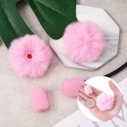 PAGOW 4 Pcs Mini Pink Foam Microphone Windscreens ＆ Furry Cover, High Density Mic Headset Cover, Lapel Microphone Windscreen for Lavalier Microphones Noise Reduction (2pcs Foam + 2pcs Furry) - color: Pink,Foam(2pcs),Furry(2pcs)