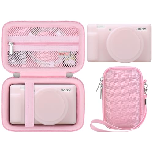 BOVKE 2-in-1 Camera Case for Sony ZV-1 Digital Camera for Content Creator, Silicone Skin Case + Hard Case Carrying Bag Protective Bundle for Sony ZV1 Camera, Pink - color: Pink