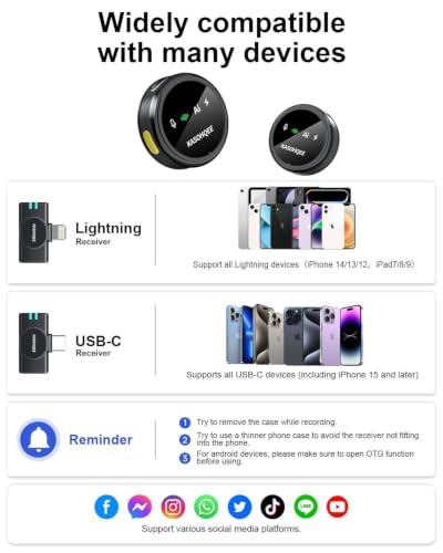 Wireless Lavalier Microphone for iPhone 17/16/15/14, iPad & Android, Magnetic Clip-on Mini Mic with Charging Case,30H Playtime Plug-Play Lapel Lavalier Mic for Vlog TikTok, AI Noise Reduction - color: 2 TX+Lightning Rx+USB-C Rx+Charing Case