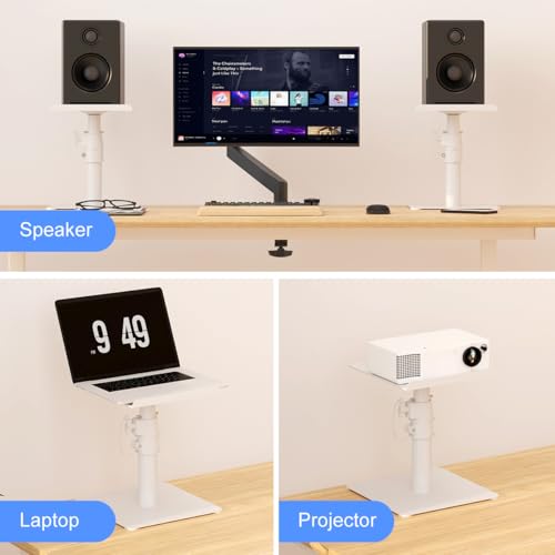 Suptek Free-Standing Speaker Stand Desktop Set, 9.6 x 8.8 inch Trays, Height Adjustment and Tilt, Universal Audio Holders for Computer and Bookshelf Speakers, Elevated Sound, 2 Pack, White, SDM001TW - color: White