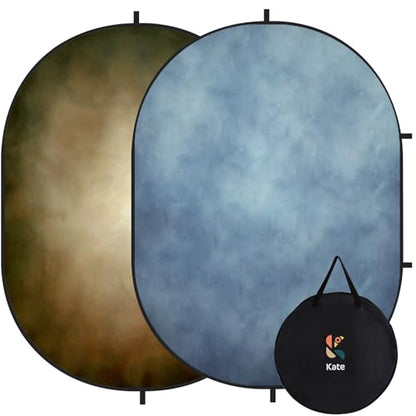 Kate 5x6.5ft(1.5x2m) Collapsible Backdrop Blue Brown Texture Folding Double Sided Backgrounds for Photo, Video Meetings, Live Streaming