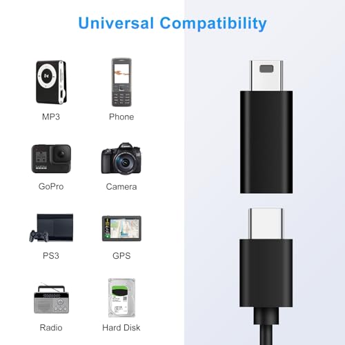 USB C to Mini USB Adapter (2 Pack), USB-C Female to Mini USB Male Adapter, Aluminum Alloy Data Adapter, Compatible with Laptops/Tablets, Flash Drive, MP3 Players, Digital Cameras etc, Black - style: TC-Mini-Black
