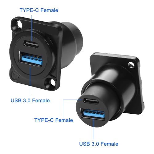 XMSJSIY USB 3.0 Type-C D-Type Panel Mount Coupler USB 3.0 A/Type C 20V3A 60W Female to Female Solderless Connector Chassis Panel Socket Data Transmission Extension Adapter (D-Type) - style: D-Type