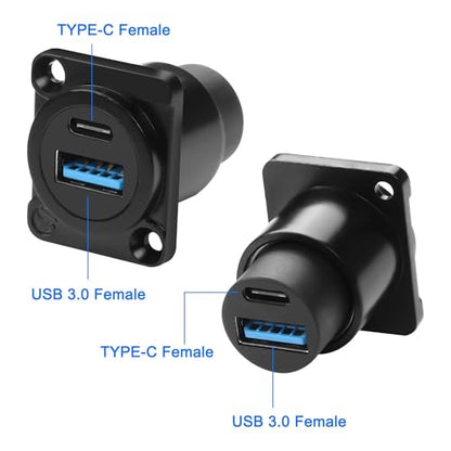 XMSJSIY USB 3.0 Type-C D-Type Panel Mount Coupler USB 3.0 A/Type C 20V3A 60W Female to Female Solderless Connector Chassis Panel Socket Data Transmission Extension Adapter (D-Type) - style: D-Type