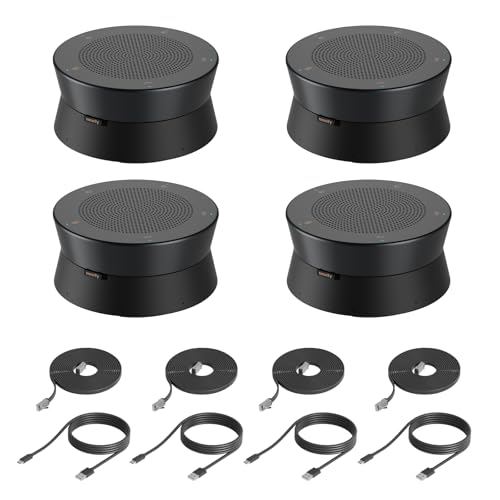 Nearity A21Sx4 Zoom Certified Conference Speaker and Microphone, Speakerphone w/8 Mics, 16ft Voice Pickup, AI 2.0 Noise Cancelling, USB Speakermic with Daisy Chain, Works with Teams/Zoom - color: A21S-4PACK-BLACK