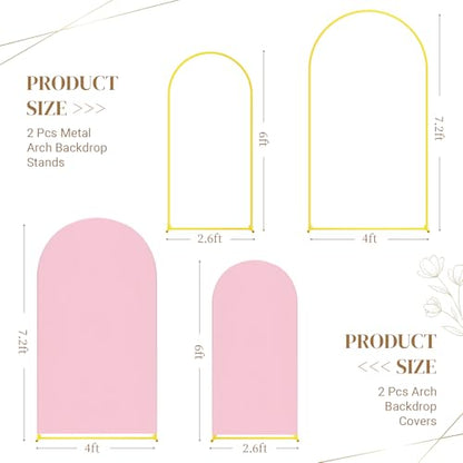 Toolterritary Metal Arch Backdrop Stand and Cover Set, 8FT, 7.2FT Party Backdrop, Easy to Assemble, Backdrop Stand for Parties, Birthday, Baby Shower - color: Pink, size: 8ft,7.2ft