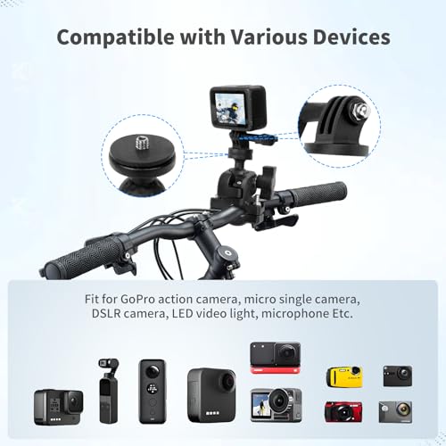 Bike Motorcycle Camera Mount Bundle Kit, 1/4 Screw & Tripod Mount Adapter, 360°Rotating Ball Head Base -Ballhead Arm Super Mounting Clamp for Most Action Camera, Clamp(0.86"-1.26“) 75016 - style: D22MM-32MM Universal ball