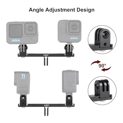 HSU Aluminum Dual Twin Mount, 1/4”-20 Cold Shoe Mount Adapter | for Go Pro Hero 13/12/11/10/9/8/7/6/5/4 DJI Osmo Action AKASO Campark and Other Action Cameras (Extension) - color: Extension