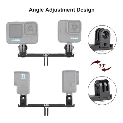 HSU Aluminum Dual Twin Mount, 1/4”-20 Cold Shoe Mount Adapter | for Go Pro Hero 13/12/11/10/9/8/7/6/5/4 DJI Osmo Action AKASO Campark and Other Action Cameras (Extension) - color: Extension
