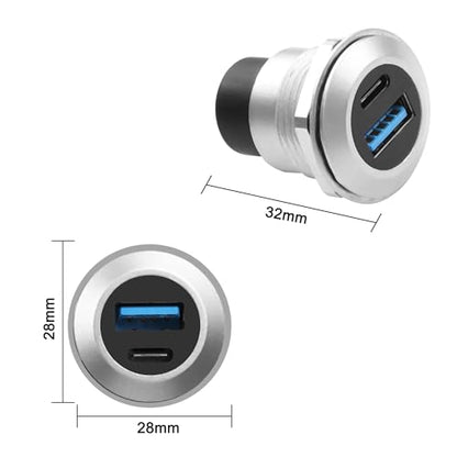 XMSJSIY USB 3.0 Type-C Panel Threaded Fixed Mount Coupler Adapter USB A/Type C 20V 3A 60W Female to Female with Anti-loosening Gasket Chassis Panel Mount Socket Connector Data Transfer (Round) - style: Round