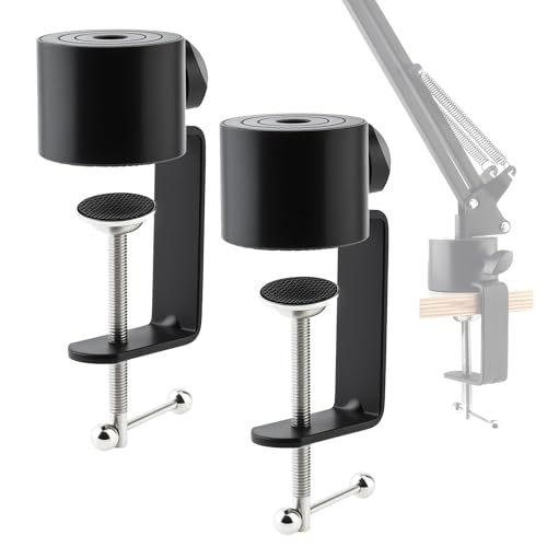 Microphone Stand Table Clamp for Microphone Suspension Boom Scissor Arm Stand Holer, 1/2" Thread Hole Cantilever Bracket Clamp Desk Lamp Clip Fittings Base DIY for Radio Studio Podcast (2)