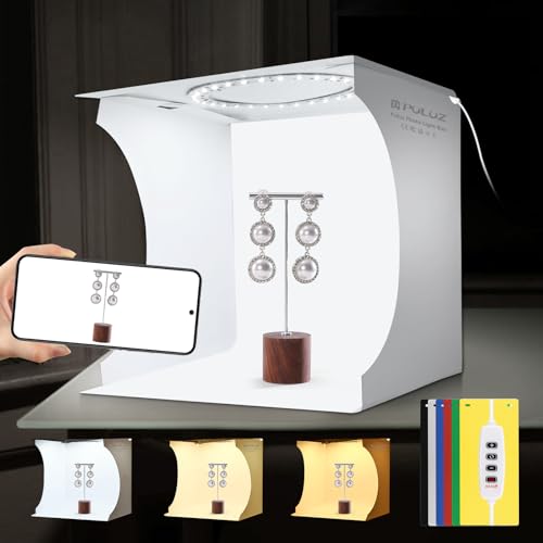 PULUZ Light Box Mini Photo Studio, 72 Pcs LED Lights with Adjustable White/Warm/Soft Lighting, 6-Color Backdrops, Portable Photography Lightbox for Small Product Display - size: 9*9 Inch - D