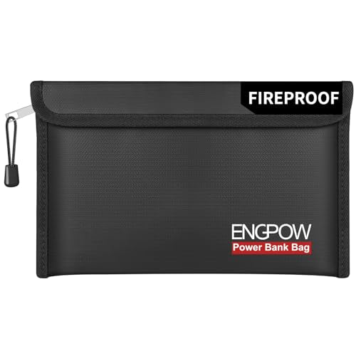 ENGPOW Fireproof Organizer Travel Bag,Heat Insulated＆Explosion-Proof Electronic Carry Case,Portable Home Travel Safe Storage for Power Bank,Phone,Cables,USB Drive＆Charging Protection, 10.6''x6.7'' - size: 10.6'' x 6.7''