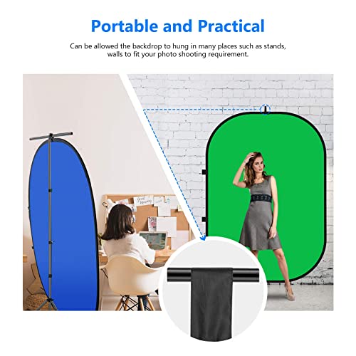 5x6.5ft Pop Up Green Screen, 2-in-1 Blue & Green Collapsible Chroma Key Backdrop for Live Streaming, Zoom Calls, Photography - color: Blue & Green