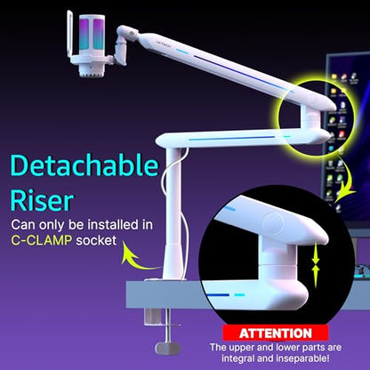IXTECH RGB Low Profile Boom Arm for Mic, Adjustable Microphone Arm Stand with Desk Mount Clamp, Rotatable Microphone Boom Arm Mic Stand with Cable Management for Podcast Streaming Gaming Studio. - color: 5 LIZARD RGB