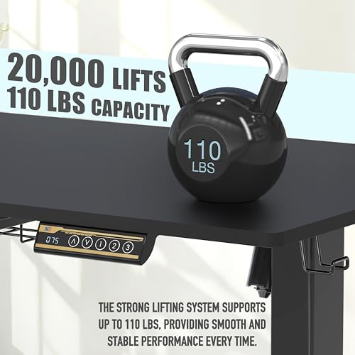 SHW 40-Inch Mobile Electric Height Adjustable Sit to Stand Desk with Drawer, Hanging Hooks and Cable Management, Black - color: Black