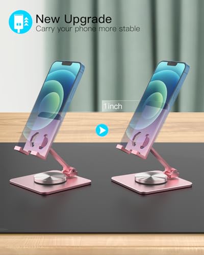 Adjustable Phone & Tablet Stand, Fits 4–9.7in Devices, Pink | 360° Viewing Flexibility • Reinforced Aluminum Build • Dual-Hinge Adjustment • Travel-Ready Storage - color: Pink