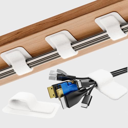 Cable Management Under Desk, 【Up to 15 Cord】【Enhanced Wire Holder】 Reusable Cord Organizer Holder, Adjustable Hook and Loop Cable Ties, Wire Clips Under Table Hider, 20 Pair(White) - color: White, size: 20 Pair