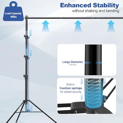 12 x 10ft Photo Video Studio Heavy Duty Backdrop Stand, Adjustable Photography Background Support Systemt Kit with Shock-Proof Spring, Carrying Bag, 6 Clamps - size: 10×12ft
