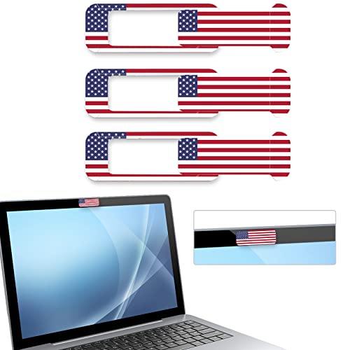 Webcam cover, 3 pieces, laptop camera cover, privacy shielding capacity is twice as big as the traditional, suitable for computer mobile phones, laptops, tablets and so on (American flag) - color: American flag