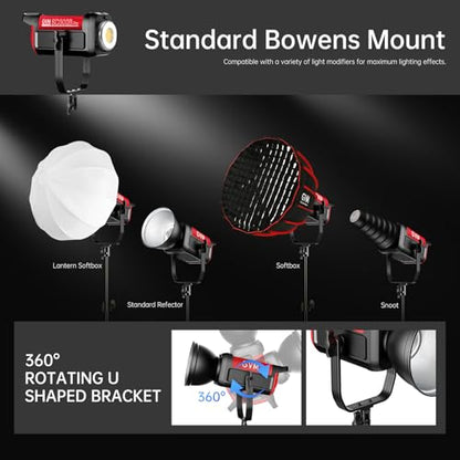 GVM Photography Lighting 300W Bi-Color Studio Lights with 45°Standard Reflector 65700Lux@1m CCT 2700~6800K 12Lighting Scenes App Control LED Video Light - color: video light