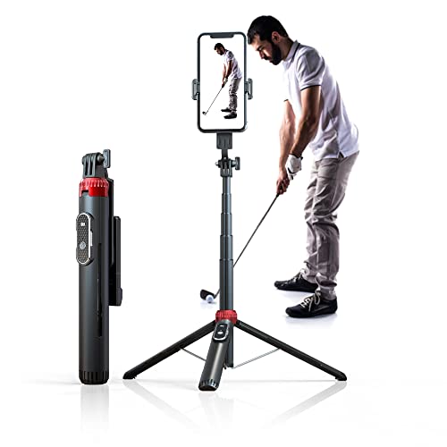 62" Phone Tripod & Selfie Stick for Golf Training, Extendable Cell Phone Tripod Stand with Wireless Remote and Phone Holder, Golf Training Aid - Compatible with iPhone Android iPhone