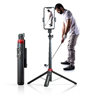 62" Phone Tripod & Selfie Stick for Golf Training, Extendable Cell Phone Tripod Stand with Wireless Remote and Phone Holder, Golf Training Aid - Compatible with iPhone Android iPhone