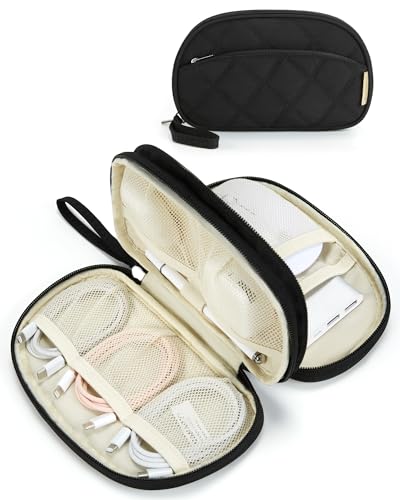 BAGSMART Travel Cord Organizer Electronics Case, Double Layers Puffer Cable Organizer Bag Travel Essentials for Women, Tech Organizer Case for Charger, Phone, Flash Drive - Black - color: Double Layer Black