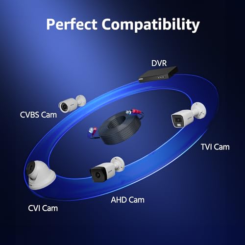 ANNKE 4 Pack 30M/100ft All-in-One Video Power Cables, BNC Extension Surveillance Camera Cables for CCTV Security DVR System Installation, Free 8 x BNC Connectors and 100pcs Cable Clips Included - style: Black-100ft/30M