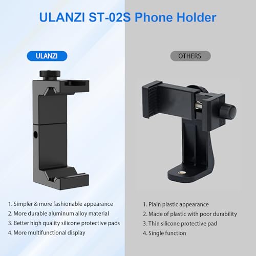 ULANZI ST-02S Aluminum Phone Tripod Mount w Cold Shoe Mount, Support Vertical and Horizontal, Universal Metal Adjustable Clamp for iPhone 12 11 Pro Xs X Max 8 7 Plus Samsung Android Smartphones - color: Black
