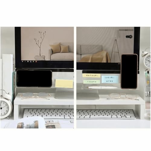 2Pcs Acrylic Monitor Memo Board with Charging Hole – Desktop Organizer for Notes, Phone Stand and Pen Holder, Transparent Office Accessory
