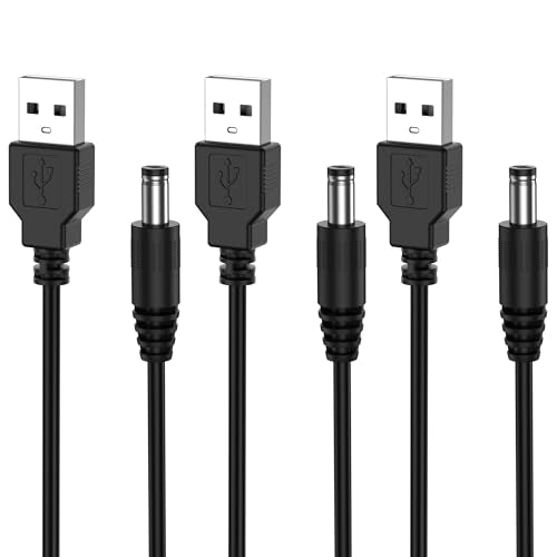 Meliya USB to DC 5.5x2.1mm 5 Volt DC Connector Charge Barrel Jack Power Cable for Security Camera/LED Lights/Router/Set-Top Box, 3Pack