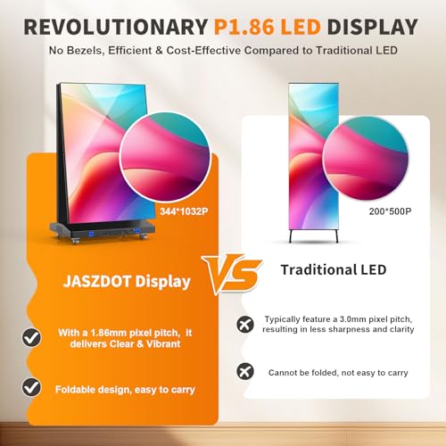 80" LED Digital Signage Display with Flight Case, P1.86 Foldable Spliceable LED Poster Screen Kiosk with Content Management System, WiFi/USB/HDMI for Events, Rentals & Commercial Use (Black, 1 Panel) - size: 1 Unit & Flight Case