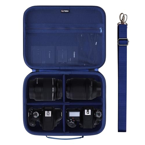 L LTGEM Medium Camera Case Compatible with Canon/Sony/Nikon DSLR Mirrorless Camera and Multiple Lens, Hard Travel Carrying Case with 3 Dividers and Shoulder Strap, Navy Blue - color: Navy Blue, size: Medium