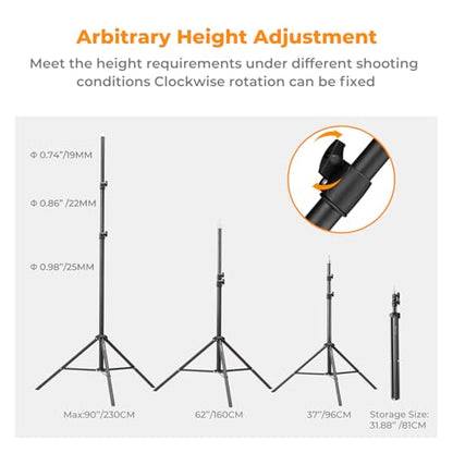 K&F CONCEPT Light Stand for Photography, 7.5ft/2.3M Portable Extendable Photo Video Tripod Stand, Lighting Tripod with 1/4" Screw for Lighting/Strobe Light/Webcams/Cameras/Softbox, with Storage Bag - size: 2.3M