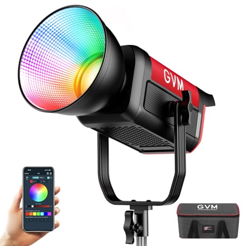 GVM 300C RGB Video Light, 300W Studio Light 2000K-10000K,48,200 Lux@ 1m with Reflector Photography Lighting with Bowens Mount & DMX Control, Studio Light for Film Recording,16 Lighting Effects - size: 300W
