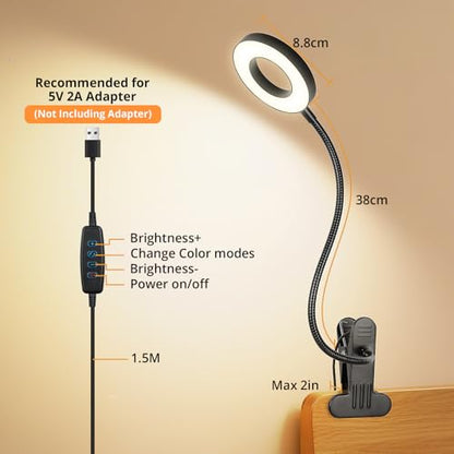 Woputne Desk Lamp Clip Light, 10 Dimmable Brightness 3 Light Modes Reading Light, Clamp Bedside Lamp for Painting, Craft, Study (Black) - size: Black-1 Piece-Standard-Classic