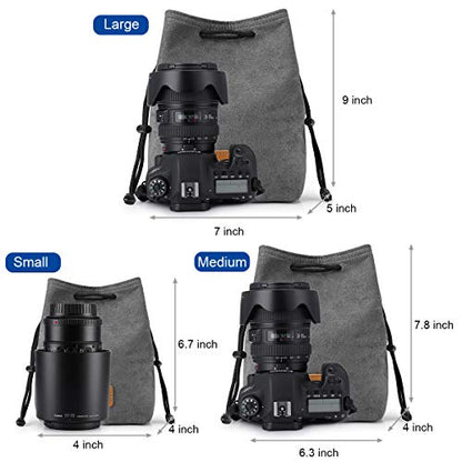 S-ZONE Soft Camera Bag DSLR Insert Handbag Drawstring Lens Case | Soft Suede, Drawstring closure, Dust-proof, Scratch-resistant, Compatible with Canon Nikon Sony - color: Grey, size: Small
