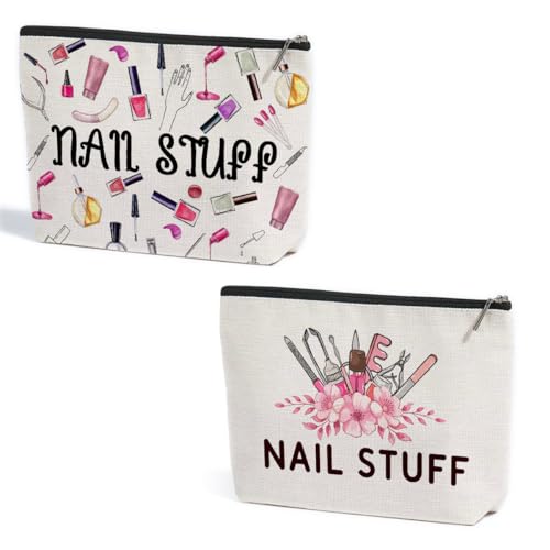 2 Pcs Nail Stuff Makeup Bag, Portable Pouch Purse Travel Essentials Organizer Cosmetic Bags for Women, Manicurist Travel Makeup Toiletries Accessories, Christmas Birthday Gifts for Women Manicurist - color: Multicolor 1453