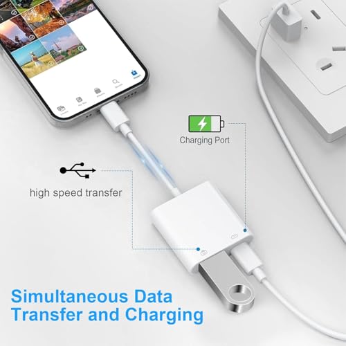 Lightning to USB 3 Camera Adapter, 2-in-1 [Apple MFi Certified] Lightning Male to USB 3.0 Female OTG Adapter with PD Charging Port for iPhone iPad,Mouse,Keyboard,Hub,Midi Port Adaptador Connector
