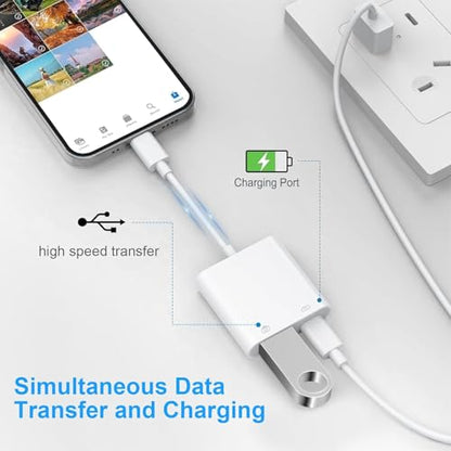 Lightning to USB 3 Camera Adapter, 2-in-1 [Apple MFi Certified] Lightning Male to USB 3.0 Female OTG Adapter with PD Charging Port for iPhone iPad,Mouse,Keyboard,Hub,Midi Port Adaptador Connector