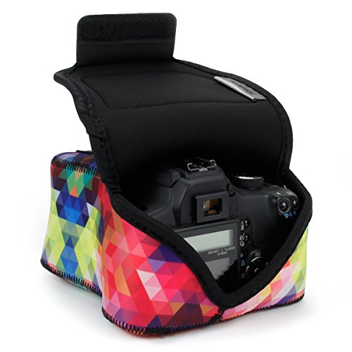 USA Gear Camera Sleeve (Medium) for Compact SLRs Compatible with Canon EOS R100 Nikon Z30 Sony ZV-E10, and more - Padded Neoprene DSLR Case with Zipper Accessory Pocket & Belt Loop (Geometric) - color: Geometric, size: Compact SLR