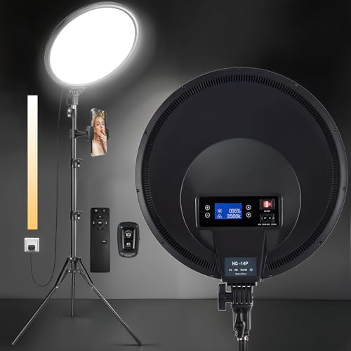 MACTREM 14in Large Ring Light with 71" Tripod Stand/Phone Clip,LCD Display 40W 6000K Full-Screen Selfie Ring Light for Live Stream, YouTube, TikTok, Video Recording, Makeup,Barber,Tattoo,Photography - size: 14 inch with Tripod Stand