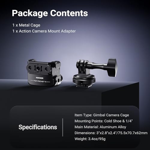 NEEWER Gimbal Camera Cage Compatible with Xtra Muse and DJI Osmo Pocket 4, Protective Action Camera Video Rig with Cold Shoe Mount Adapter Photography Accessories, No Assembly Needed, AC069