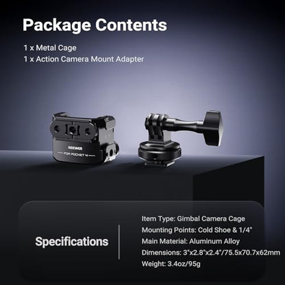 NEEWER Gimbal Camera Cage Compatible with Xtra Muse and DJI Osmo Pocket 4, Protective Action Camera Video Rig with Cold Shoe Mount Adapter Photography Accessories, No Assembly Needed, AC069
