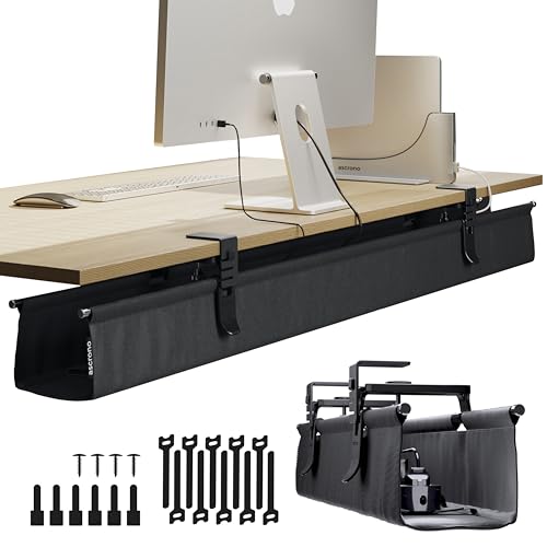 Ascrono Original No Drill Under Desk Cable Management Tray 53.9" - Premium Black Fabric Cable Management Under Desk - Clamp/Screw Mount Cord Organizer - Supports Upto 66lbs - Extra Large - color: Black, size: Extra Large (53.9 in)