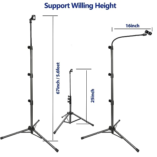 Mic Stand, Boom Microphone Stands Tripod Gooseneck Microphone Stand Height Adjustable from 24" to 67" with 2 Mic Clips for Singing Stage Performance Party Mic Mount