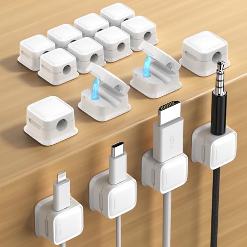 16 Pack Magnetic Cord Organizer Holder,Strong Adhesive Desk Cable Management Easy Open,Organize Phone Charging Cords Wire Holder Organizer Neatly for Home,Office,Car,Desk,Nightstand-White - color: White, size: 16Pack